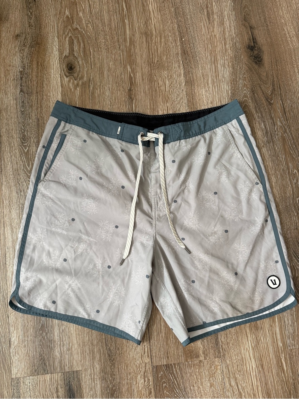 Men's Vuori Gray Swim Trunks with Blue Trim